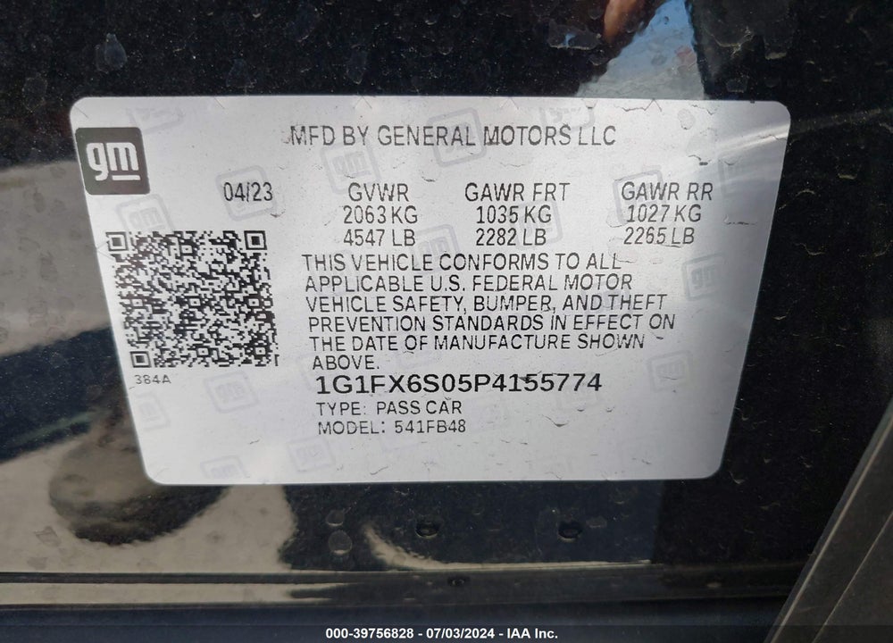 2023 CHEVROLET BOLT EV FWD 2LT VIN: 1G1FX6S05P4155774