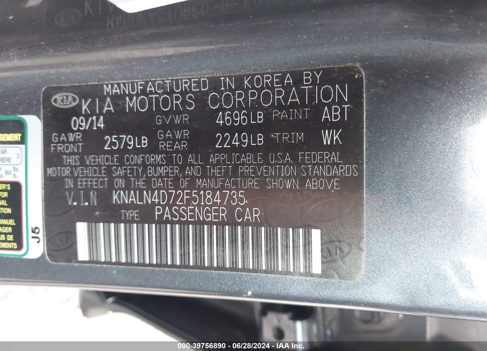 2015 KIA CADENZA PREMIUM VIN: KNALN4D72F5184735