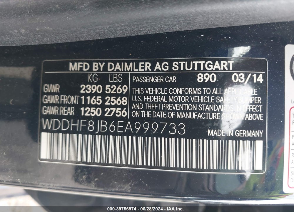 2014 MERCEDES-BENZ E 350 4MATIC VIN: WDDHF8JB6EA999733