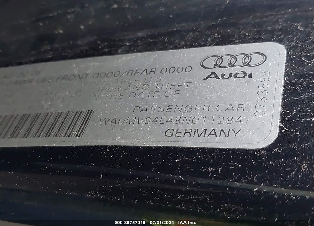 2008 AUDI A8 L 4.2 VIN: WAUMV94E48N011284