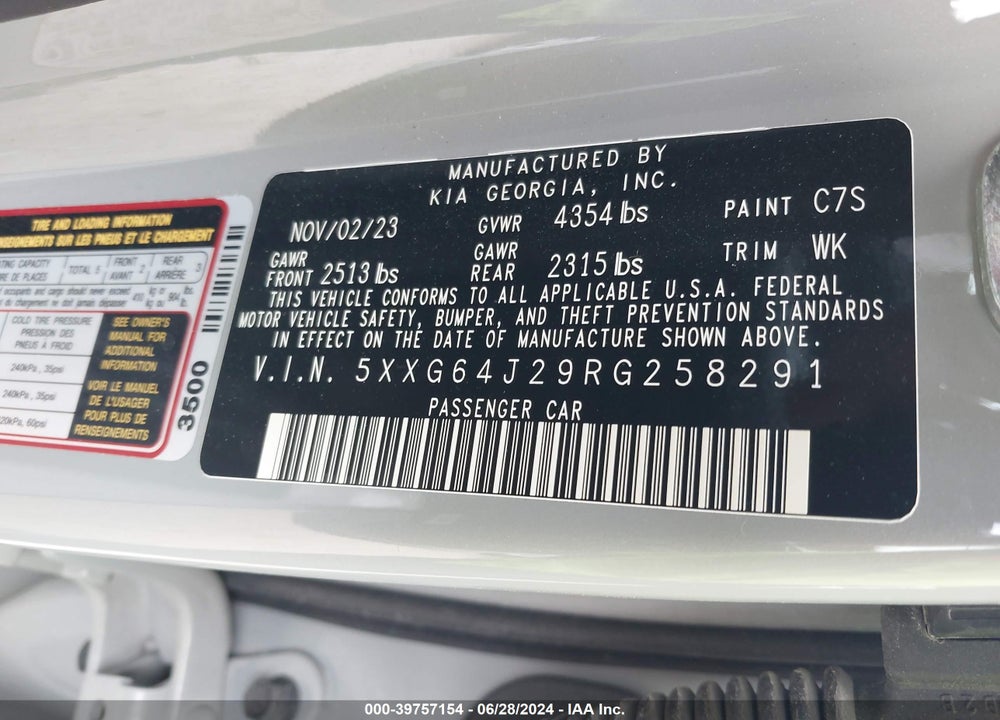 2024 KIA K5 GT LINE VIN: 5XXG64J29RG258291