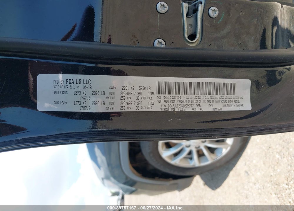 2019 JEEP CHEROKEE LATITUDE FWD VIN: 1C4PJLCB3KD325747