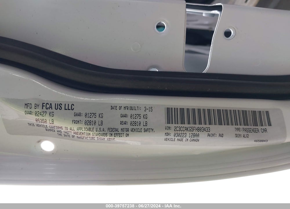 2015 CHRYSLER 300C AWD VIN: 2C3CCAKG5FH803433