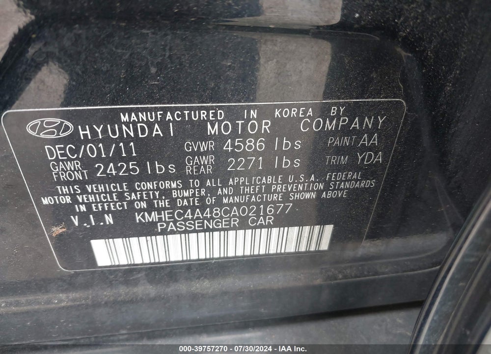 2012 HYUNDAI SONATA HYBRID VIN: KMHEC4A48CA021677