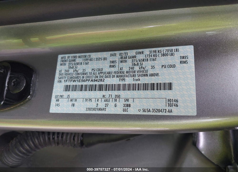2023 FORD F-150 XLT VIN: 1FTFW1E56PFA94282