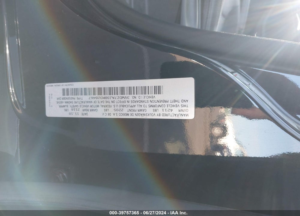 2011 VOLKSWAGEN JETTA 2.5L SE VIN: 3VWDZ7AJ3BM328467