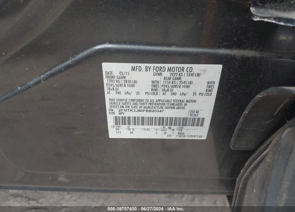 2015 FORD EDGE SEL VIN: 2FMTK3J80FBB20347