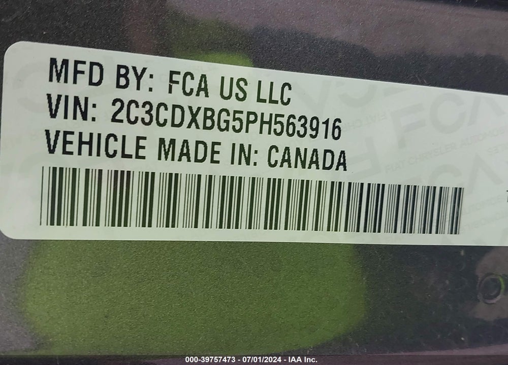 2023 DODGE CHARGER SXT VIN: 2C3CDXBG5PH563916