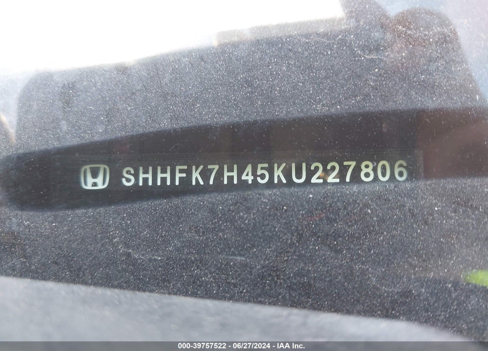 2019 HONDA CIVIC VIN: SHHFK7H45KU227806