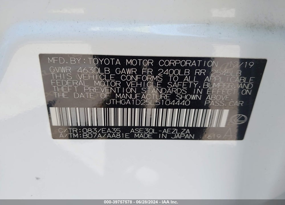2020 LEXUS IS 300 VIN: JTHGA1D25L5104440