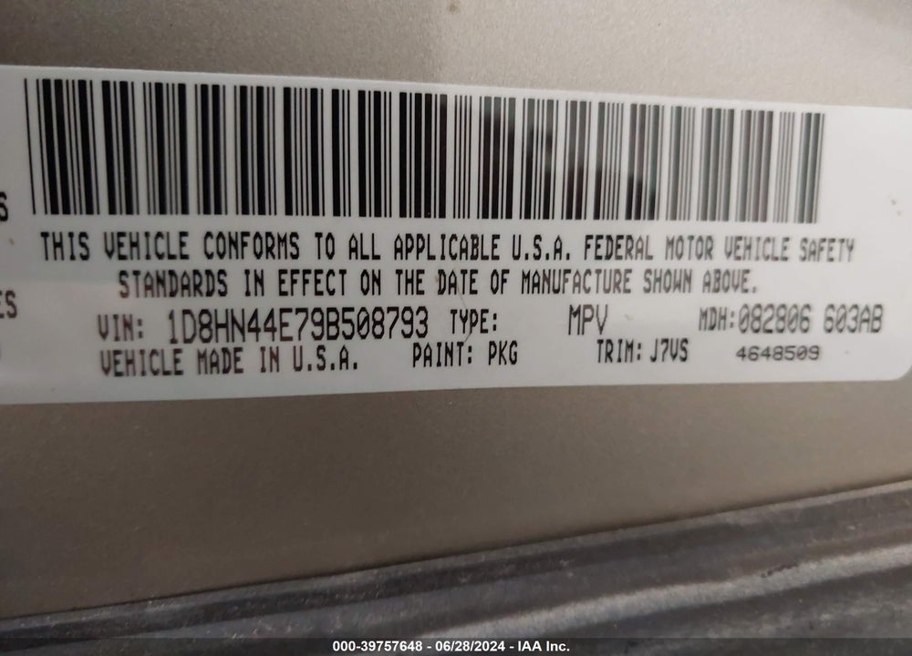 2009 DODGE GRAND CARAVAN SE VIN: 1D8HN44E79B508793