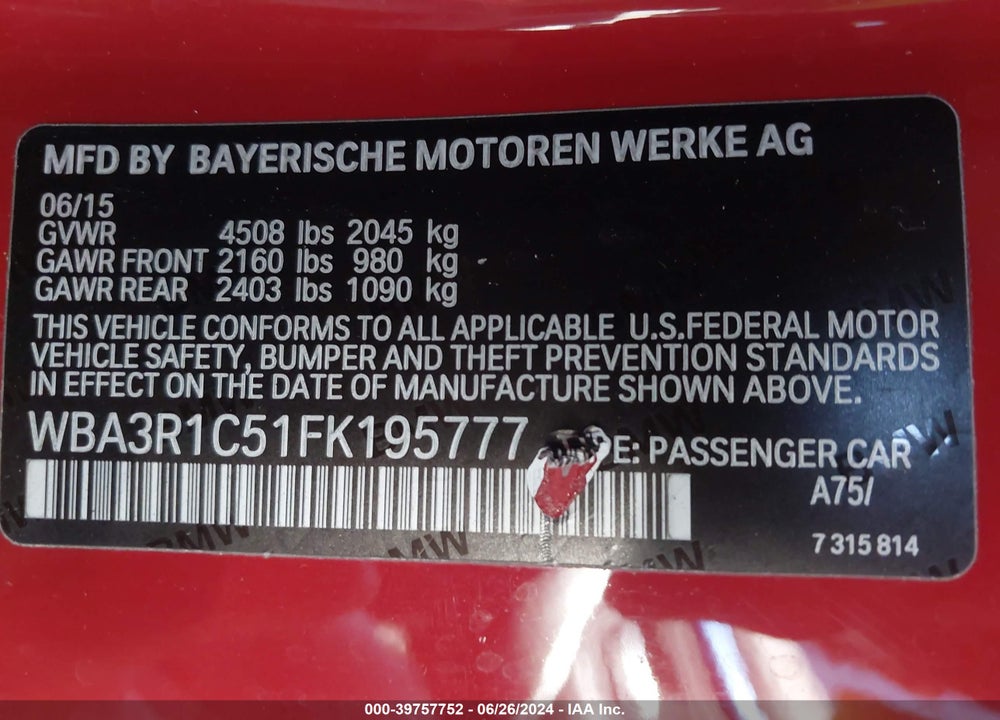 2015 BMW 435I VIN: WBA3R1C51FK195777