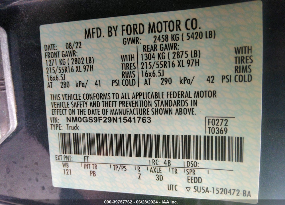 2022 FORD TRANSIT CONNECT XLT PASSENGER VIN: NM0GS9F29N1541763