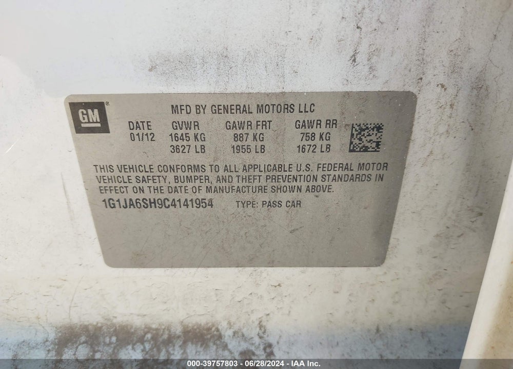 2012 CHEVROLET SONIC 2LS VIN: 1G1JA6SH9C4141954