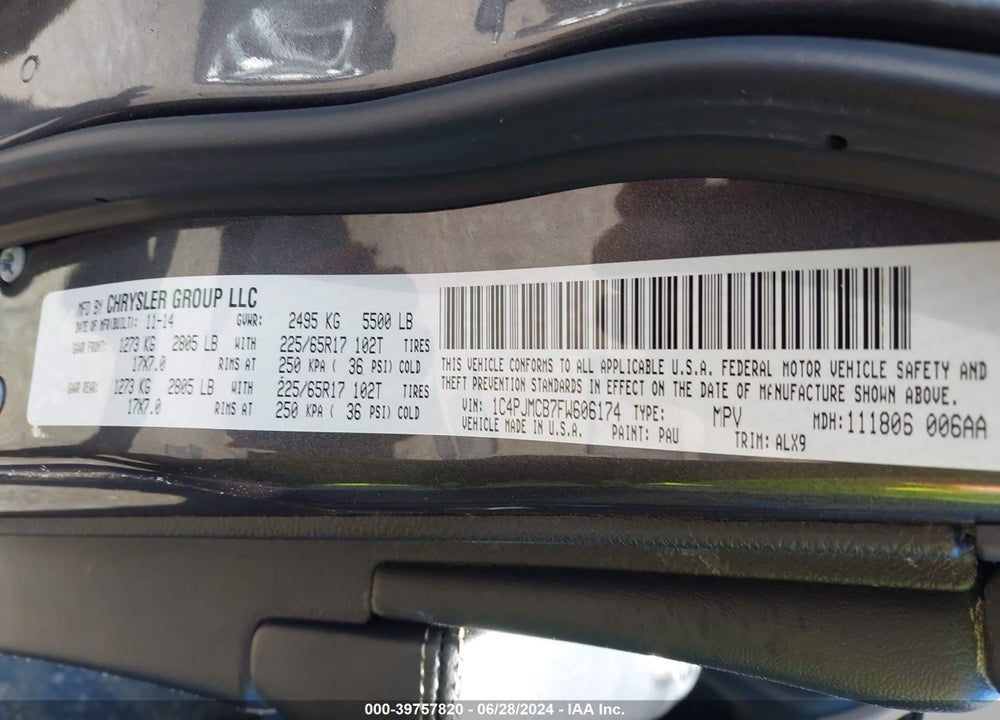 2015 JEEP CHEROKEE LATITUDE VIN: 1C4PJMCB7FW606174