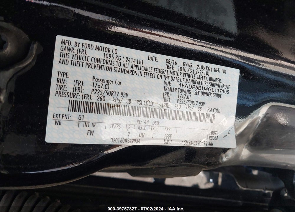 2016 FORD C-MAX HYBRID SEL VIN: 1FADP5BU4GL117105
