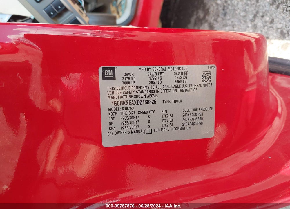 2013 CHEVROLET SILVERADO 1500 LT VIN: 1GCRKSEAXDZ168826