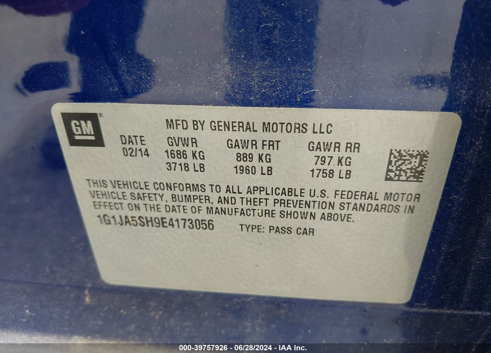 2014 CHEVROLET SONIC LS AUTO VIN: 1G1JA5SH9E4173056