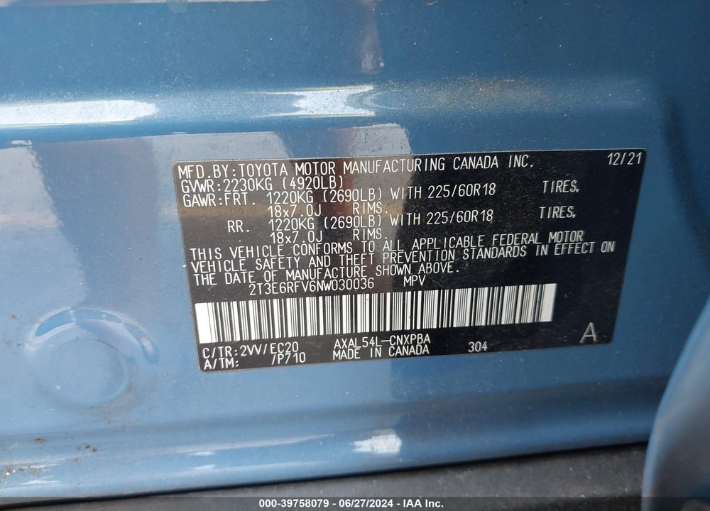 2022 TOYOTA RAV4 HYBRID XSE VIN: 2T3E6RFV6NW030036