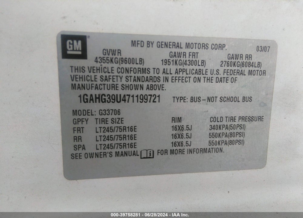 2007 CHEVROLET EXPRESS LS VIN: 1GAHG39U471199721