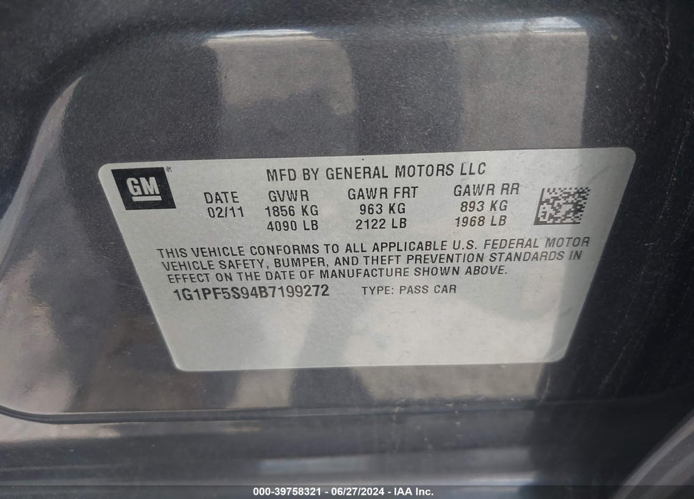 2011 CHEVROLET CRUZE 1LT VIN: 1G1PF5S94B7199272
