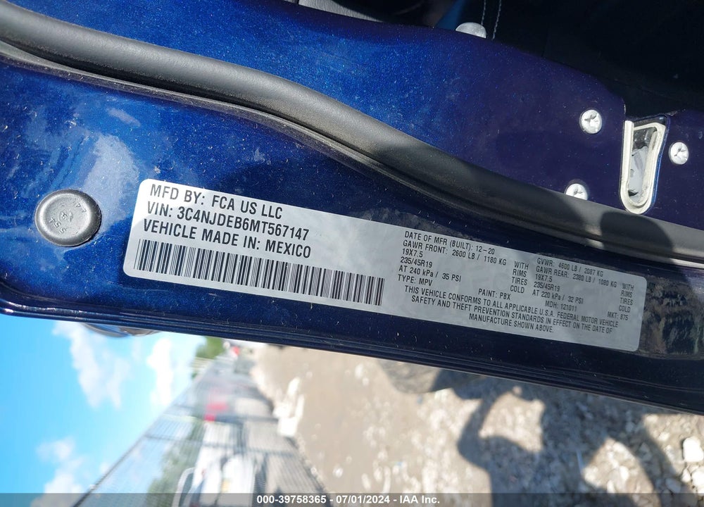 2021 JEEP COMPASS 80TH ANNIVERSARY 4X4 VIN: 3C4NJDEB6MT567147