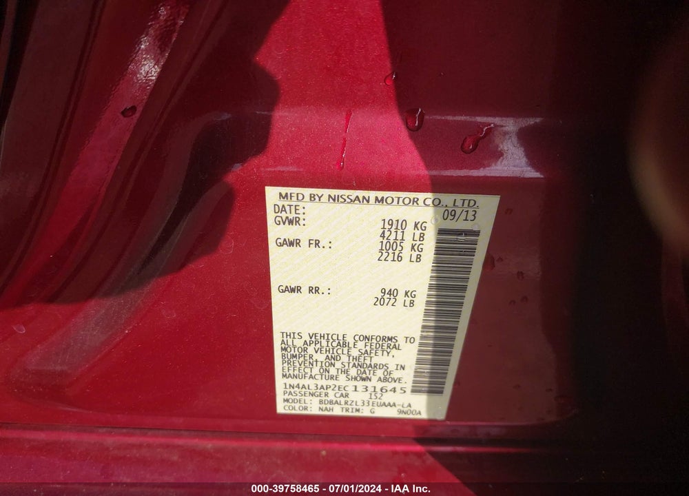 2014 NISSAN ALTIMA 2.5 S VIN: 1N4AL3AP2EC131645
