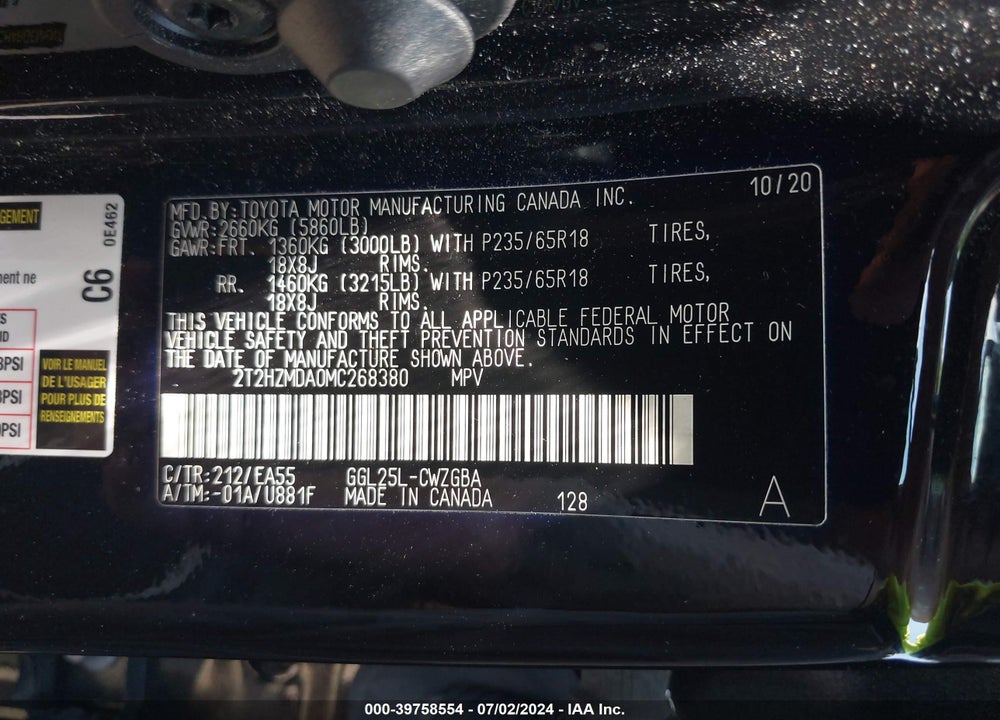 2021 LEXUS RX 350 VIN: 2T2HZMDA0MC268380