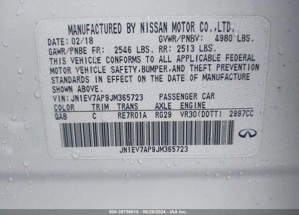 2018 INFINITI Q50 3.0T LUXE VIN: JN1EV7AP9JM365723