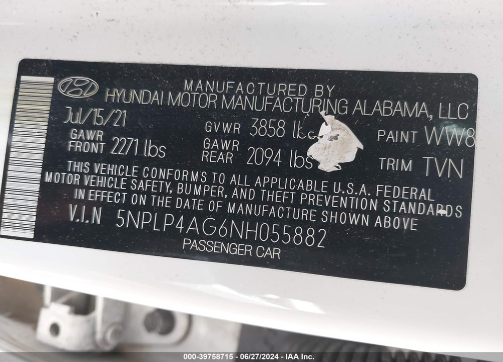 2022 HYUNDAI ELANTRA LIMITED VIN: 5NPLP4AG6NH055882