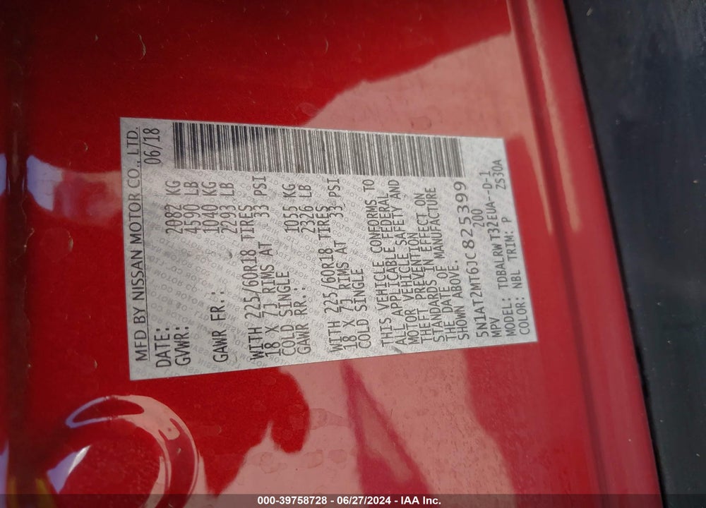 2018 NISSAN ROGUE SL VIN: 5N1AT2MT6JC825399