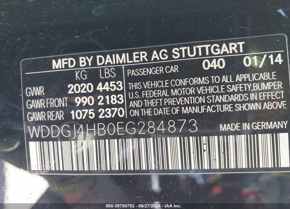 2014 MERCEDES-BENZ C 250 VIN: WDDGJ4HB0EG284873