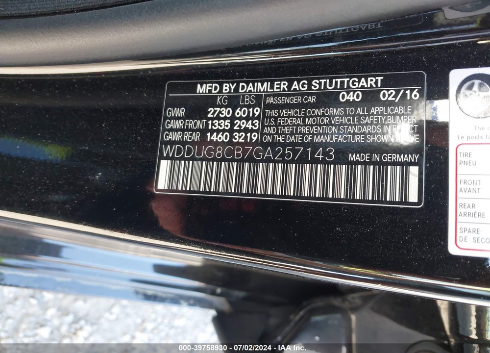 2016 MERCEDES-BENZ S 550 VIN: WDDUG8CB7GA257143