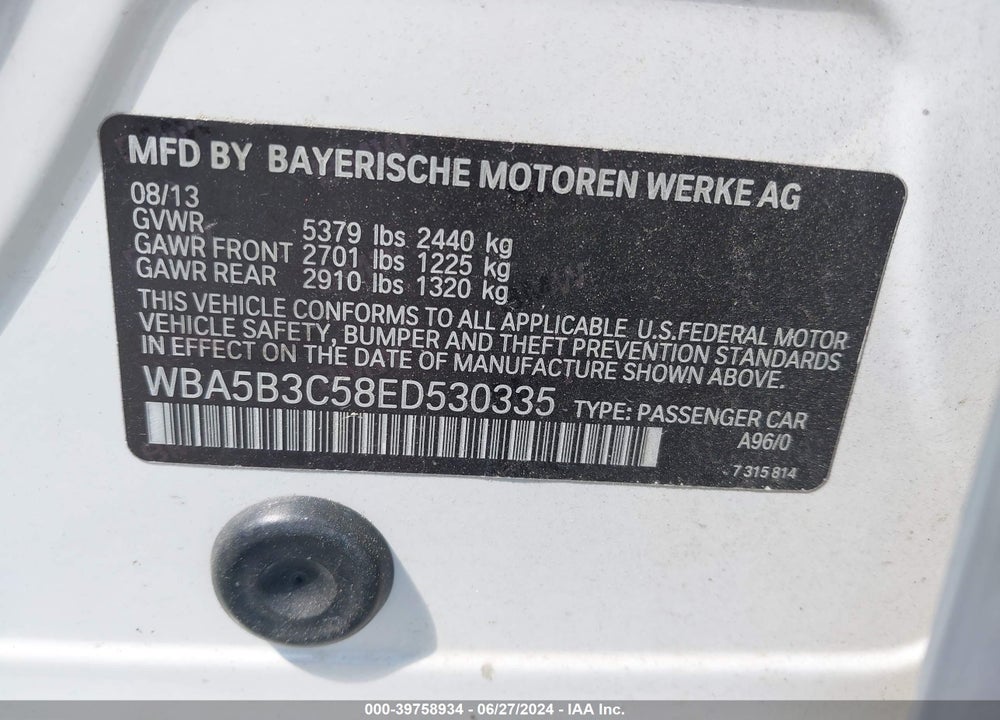 2014 BMW 535I XDRIVE VIN: WBA5B3C58ED530335