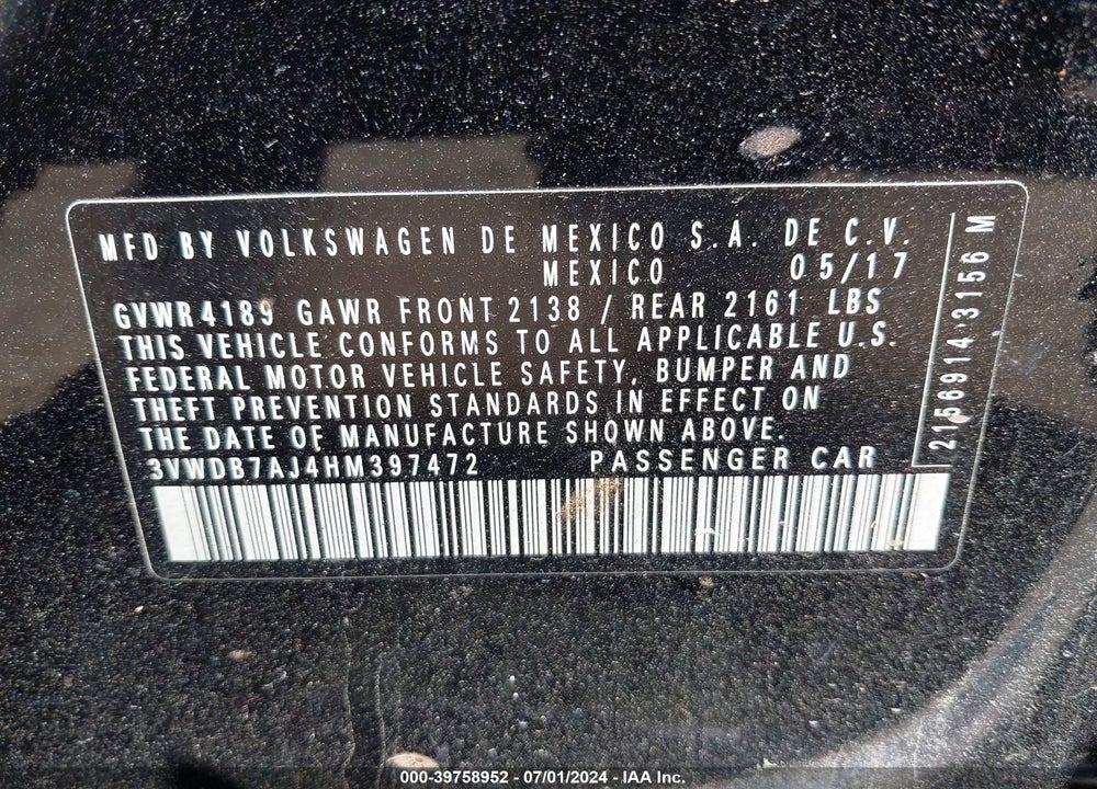 2017 VOLKSWAGEN JETTA 1.4T SE VIN: 3VWDB7AJ4HM397472