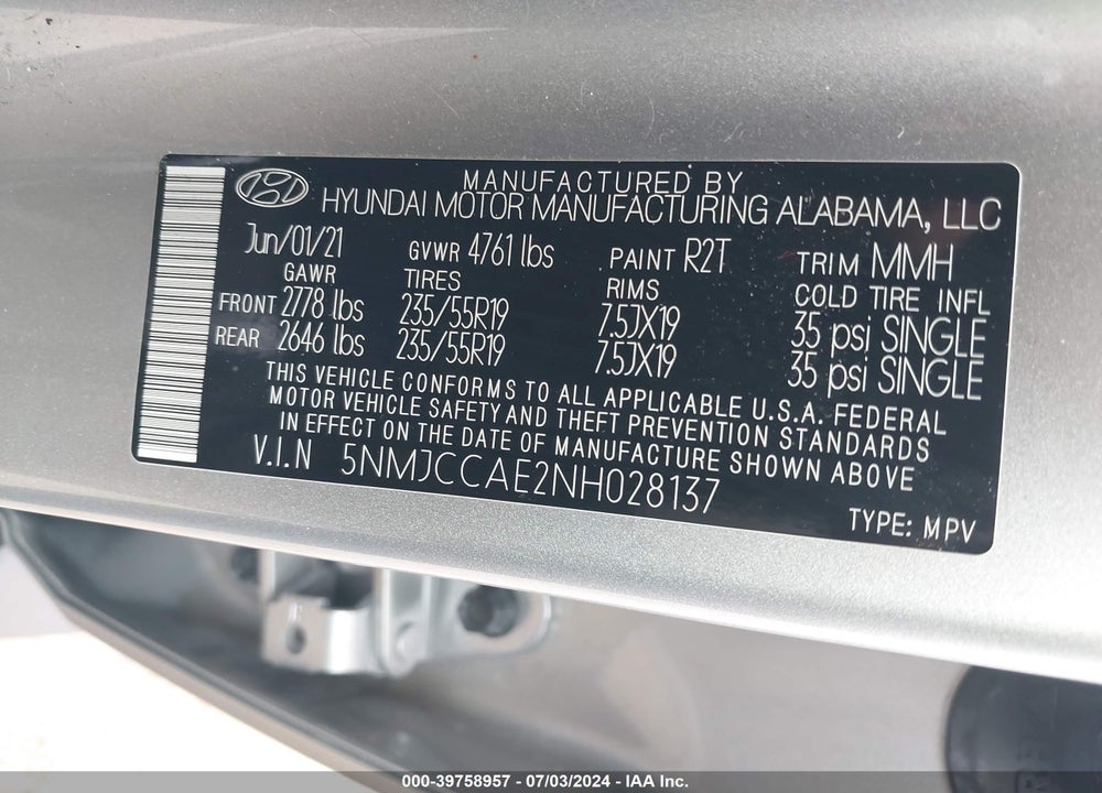 2022 HYUNDAI TUCSON VIN: 5NMJCCAE2NH028137