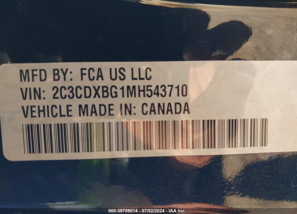 2021 DODGE CHARGER SXT RWD VIN: 2C3CDXBG1MH543710