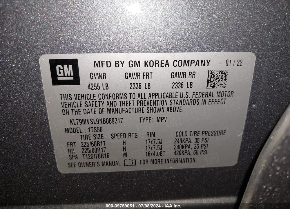 2022 CHEVROLET TRAILBLAZER FWD ACTIV VIN: KL79MVSL9NB089317