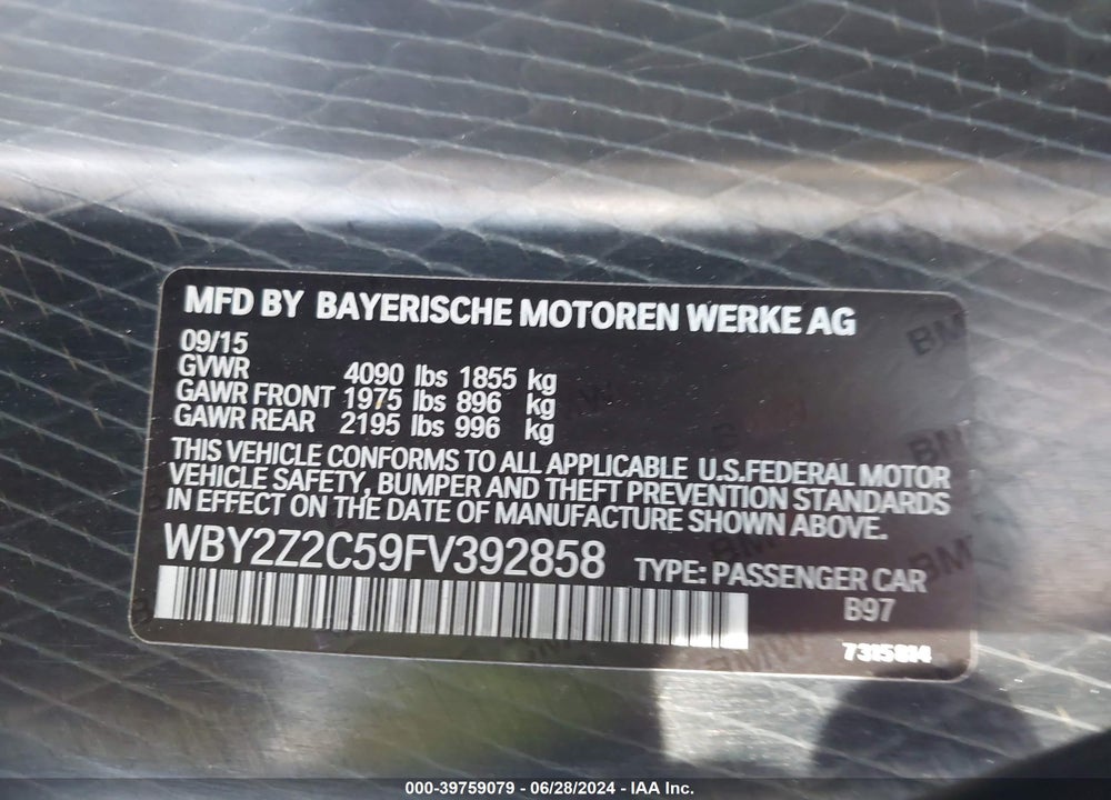 2015 BMW I8 VIN: WBY2Z2C59FV392858