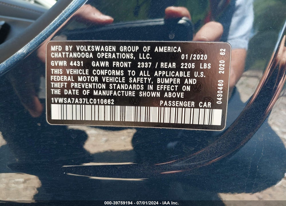 2020 VOLKSWAGEN PASSAT 2.0T SE VIN: 1VWSA7A37LC010662
