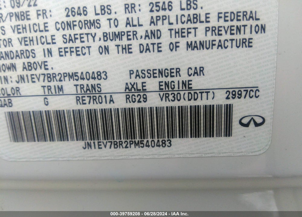 2023 INFINITI Q50 LUXE AWD VIN: JN1EV7BR2PM540483