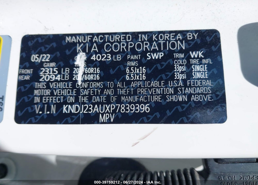 2023 KIA SOUL LX VIN: KNDJ23AUXP7839396