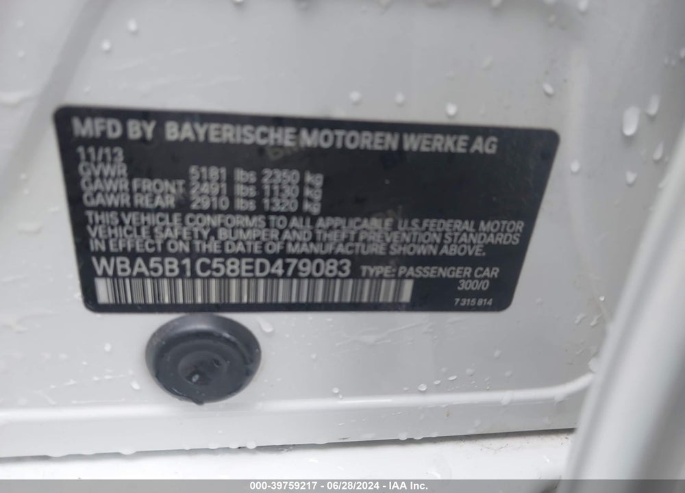 2014 BMW 535I VIN: WBA5B1C58ED479083
