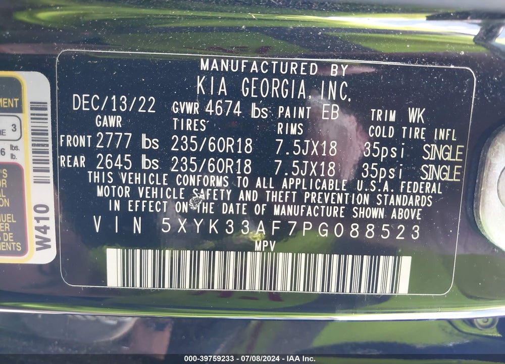 2023 KIA SPORTAGE EX VIN: 5XYK33AF7PG088523