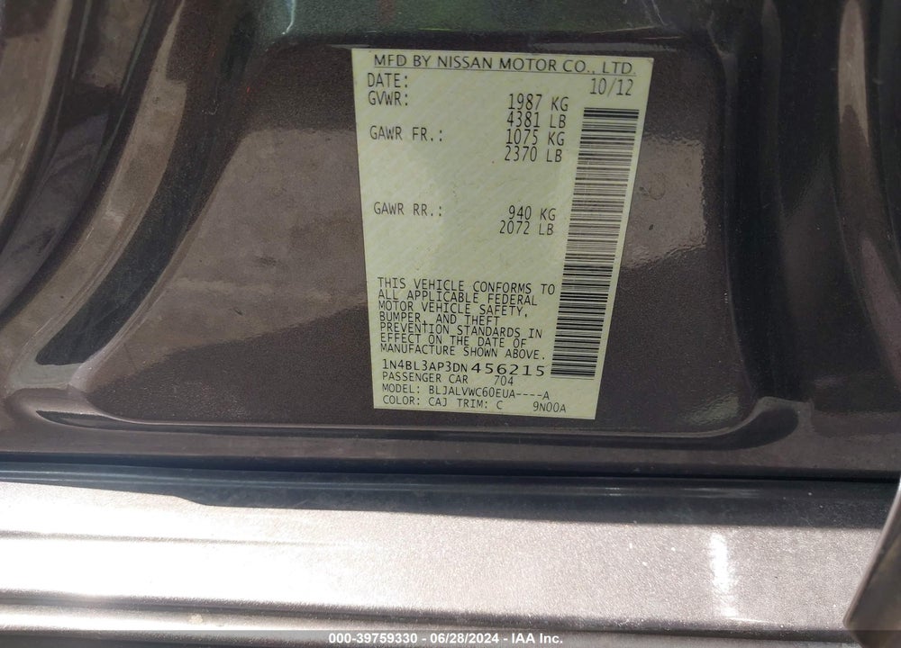 2013 NISSAN ALTIMA 3.5 SL VIN: 1N4BL3AP3DN456215