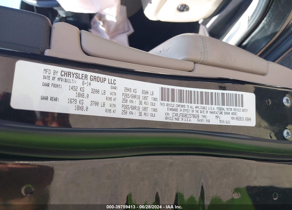 2014 JEEP GRAND CHEROKEE LIMITED VIN: 1C4RJFBG8EC578628