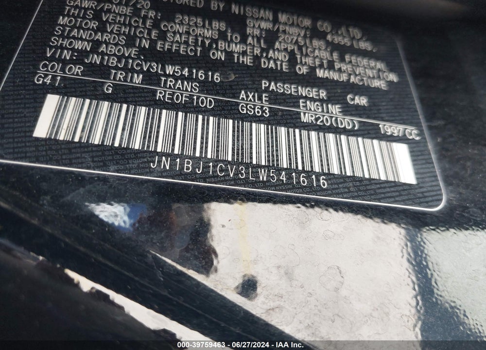 2020 NISSAN ROGUE SPORT S FWD XTRONIC CVT VIN: JN1BJ1CV3LW541616