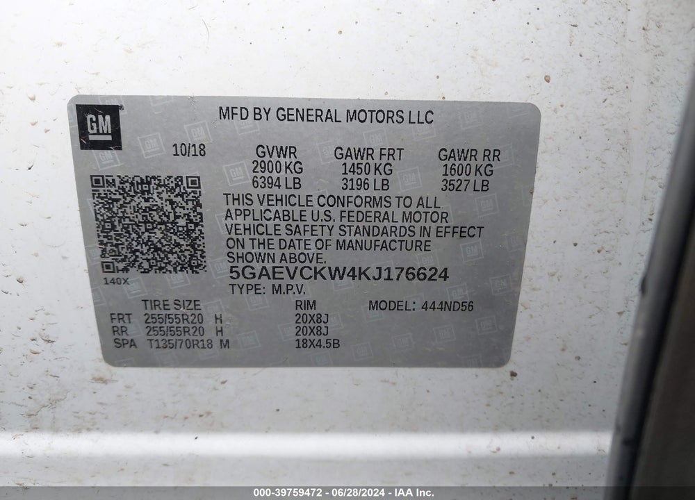 2019 BUICK ENCLAVE AWD AVENIR VIN: 5GAEVCKW4KJ176624