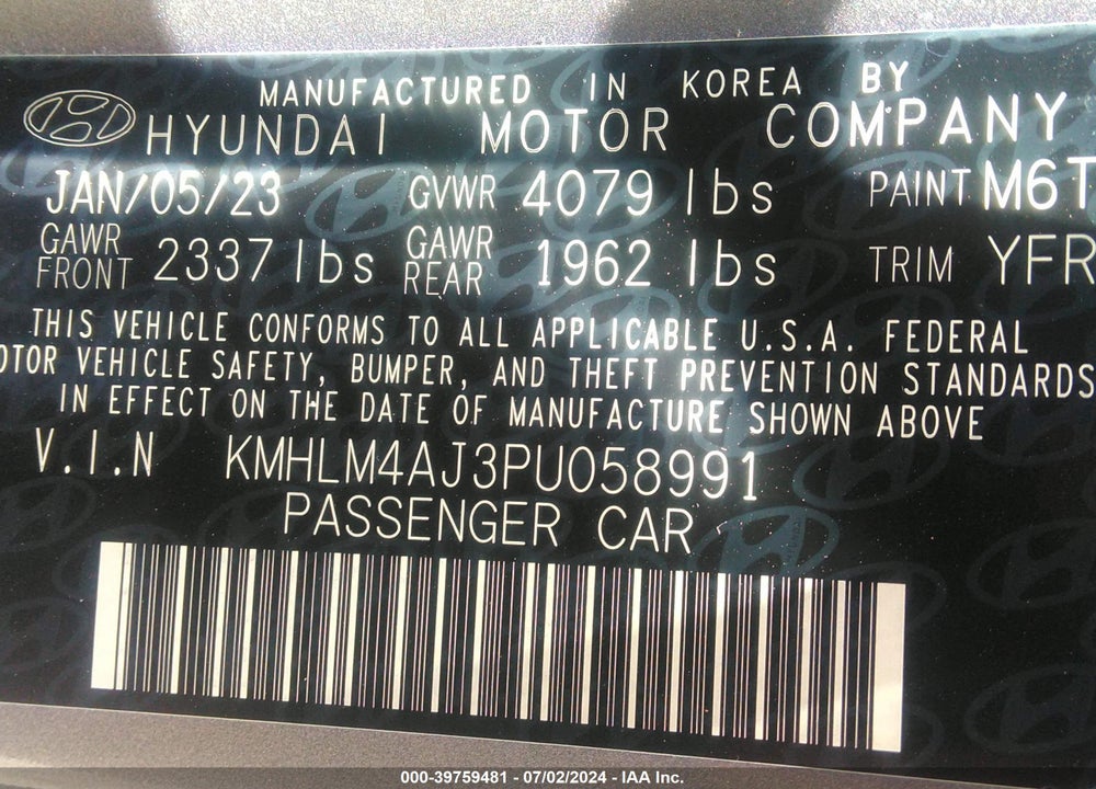 2023 HYUNDAI ELANTRA HYBRID BLUE VIN: KMHLM4AJ3PU058991
