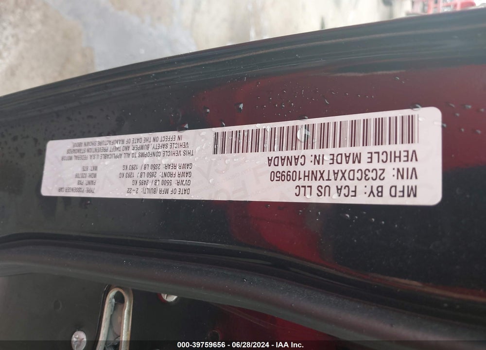 2022 DODGE CHARGER POLICE RWD VIN: 2C3CDXATXNH109950